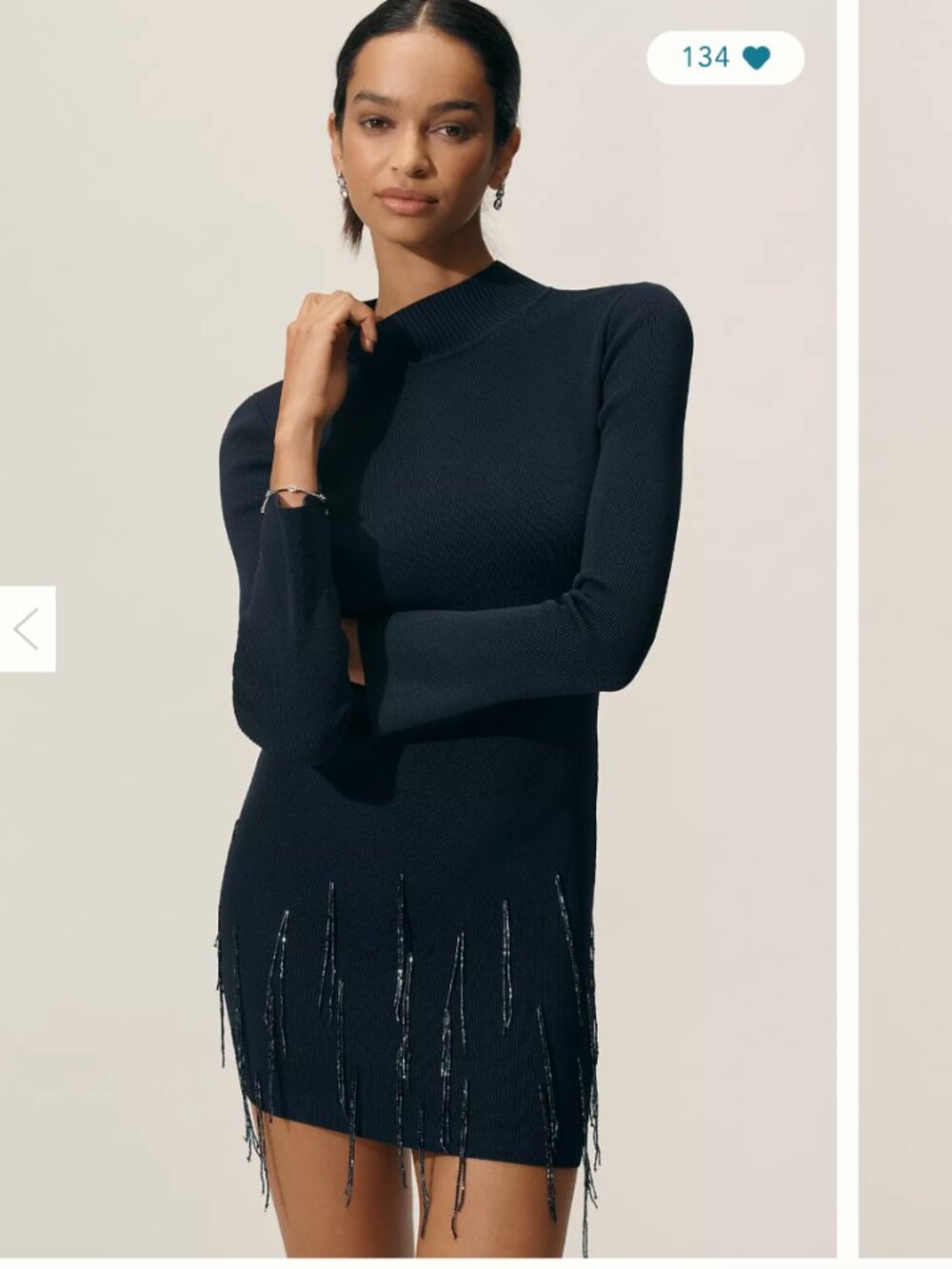 Delfi Collective Elena Long-Sleeve Beaded Mini Fringe Dress